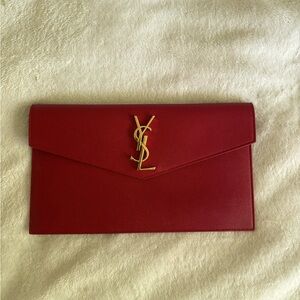 Yves Saint Laurent Red Clutch with Gold Logo